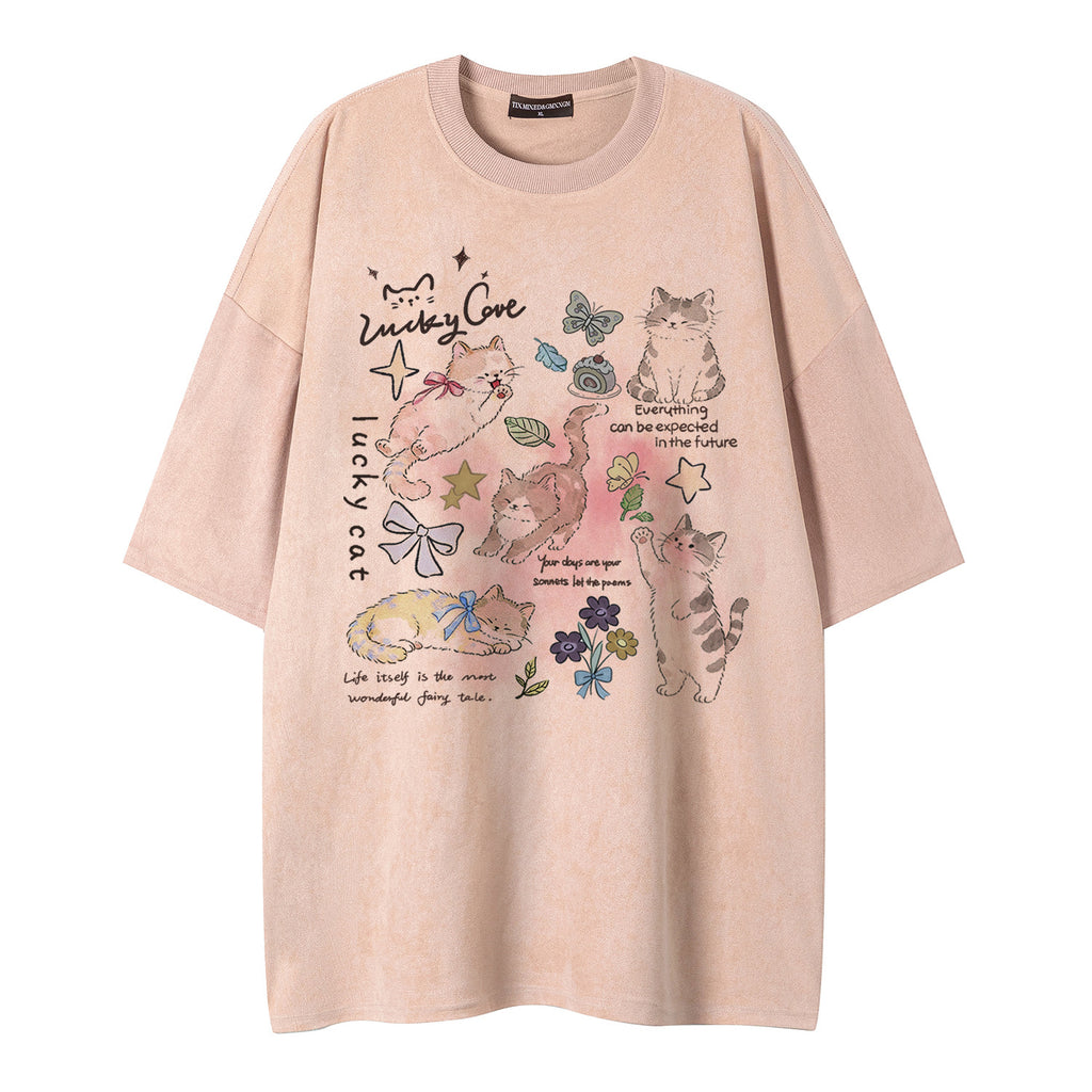 Cat butterfly print short sleeved shirt eprolo