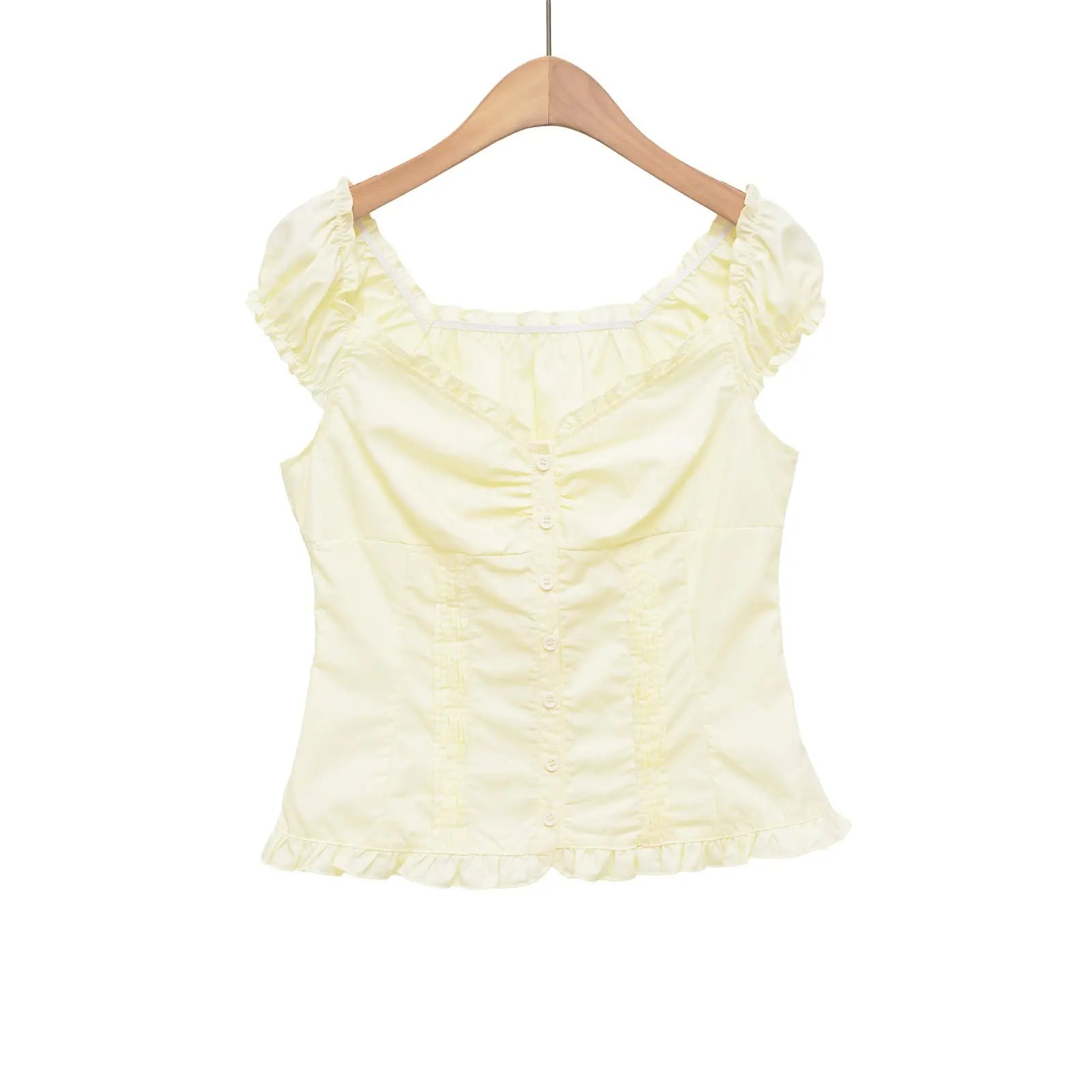 Solid Color Short Sleeve Button-Up Collar Women's Top eprolo