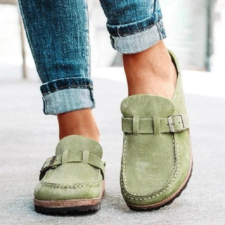 Women's Slippers with Round Toe, Low Heel, Casual Half-Heeled Slip-On, Solid Color, Size 43, Large Size eprolo