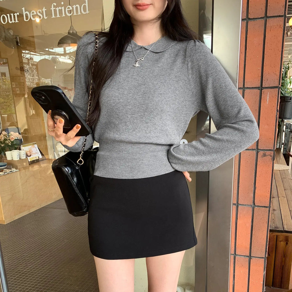 Unique White Peter Pan Collar Knit Bodysuit for Women,Waist-Cinching, Slimming Inner Layer Top eprolo