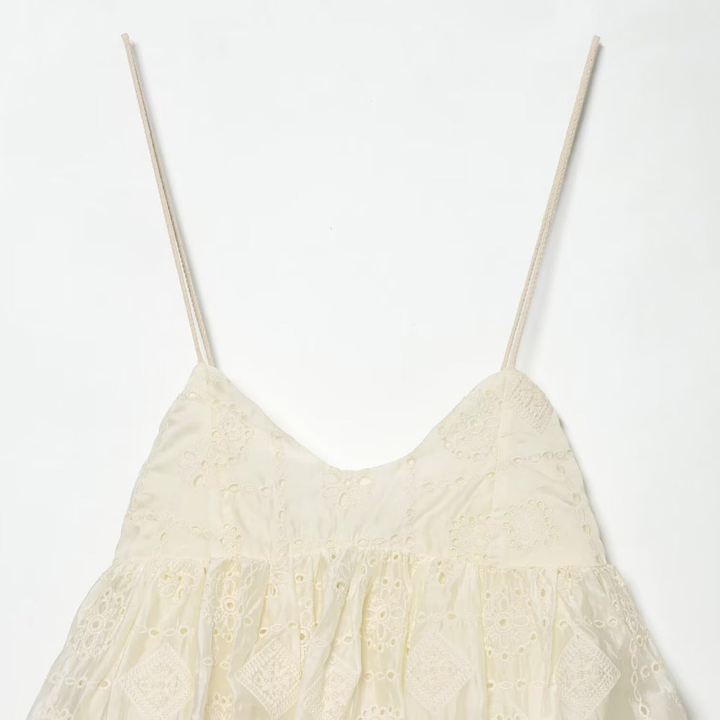 Spicy Girl Hollow Embroidered Bubble Short Top eprolo