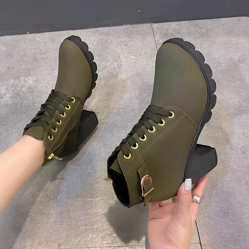 High heels belt buckles thick heels round toe Martin boots for women eprolo