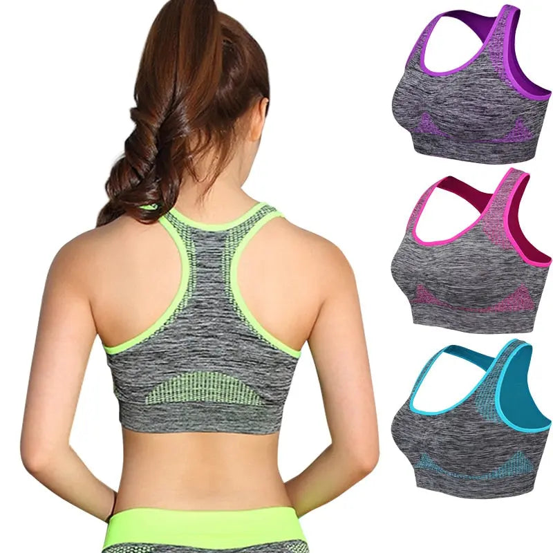 Shockproof Quick Dry Sports Bra Women Padded Gather Yoga Bra Push Up Gym Running Bra Seamless Workout Fitness Bra Top eprolo