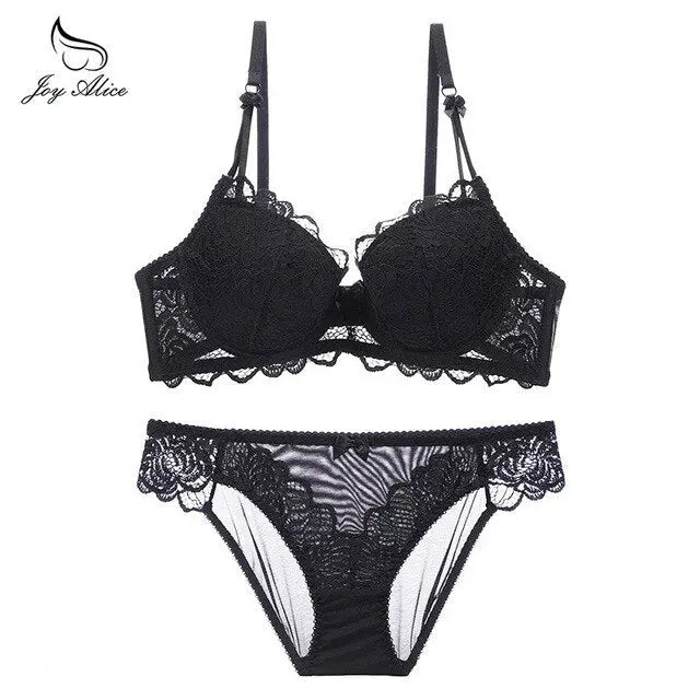 Womens Lace Bra Brief Sets Seamless Push up Bras White Black Sexy Lingerie Gathering france bras Plus size Cup eprolo