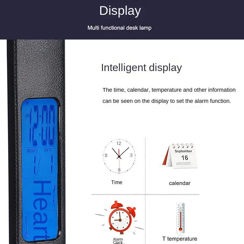 Folding alarm clock, time display, learning, reading, business, office, adjustable light, eye protection desk lamp eprolo