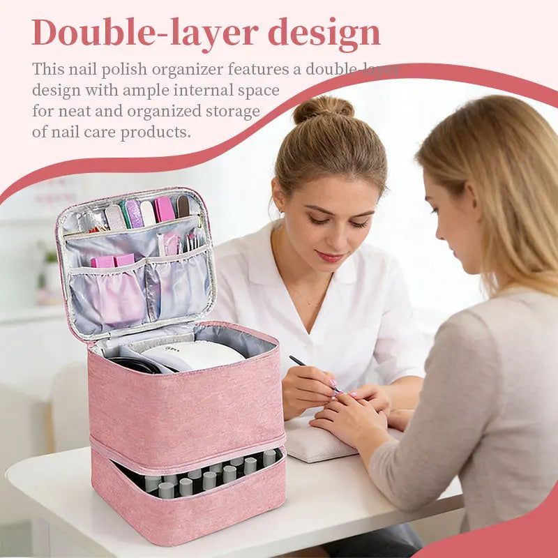 Portable 30-Compartment Nail Organizer Case with Polish & Oil Bags, All-in-One Manicure Tools & Cosmetic Storage Kit eprolo