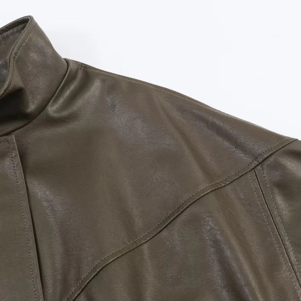 Stand collar faux leather pilot jacket eprolo