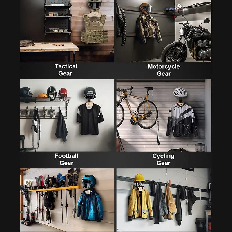 Wooden Motorcycle Helmet Wall Hanger - Stainless Steel Wall Mount for Storing Tactical Gear & Bike Accessories eprolo