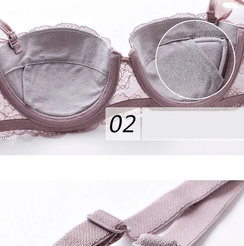Breast Gather 3/4 Cup padding Bras Underwear women Straps Summer push-up bras with see-Through Panty Bra Set For Young Girls eprolo