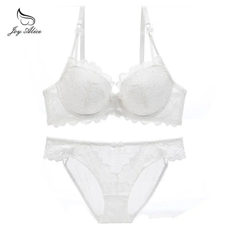 Womens Lace Bra Brief Sets Seamless Push up Bras White Black Sexy Lingerie Gathering france bras Plus size Cup eprolo