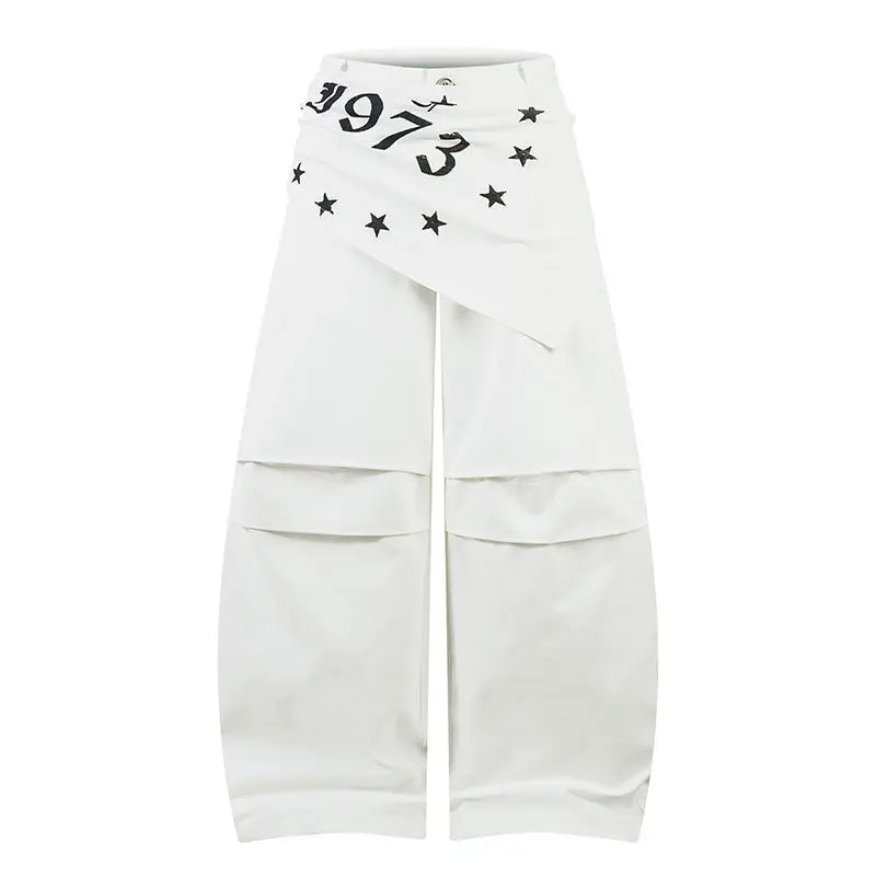 Hanging Panel Pleated Design Knife-Edge Casual Pants Loose Wide Leg Hip-Hop Trousers eprolo