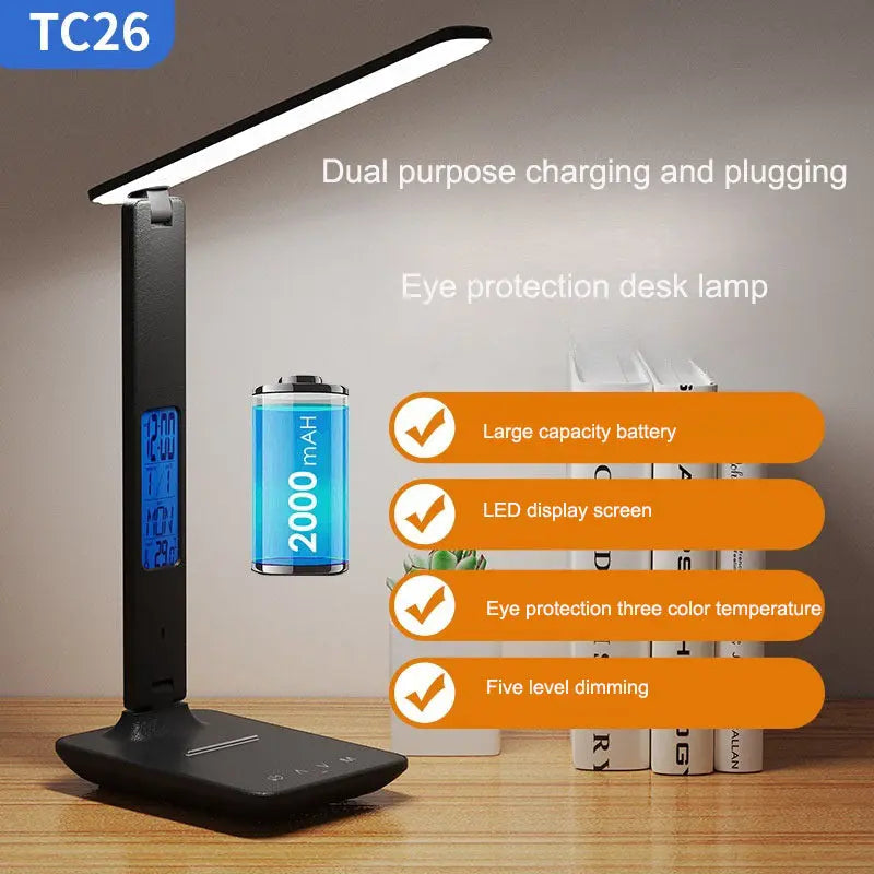 Folding alarm clock, time display, learning, reading, business, office, adjustable light, eye protection desk lamp eprolo