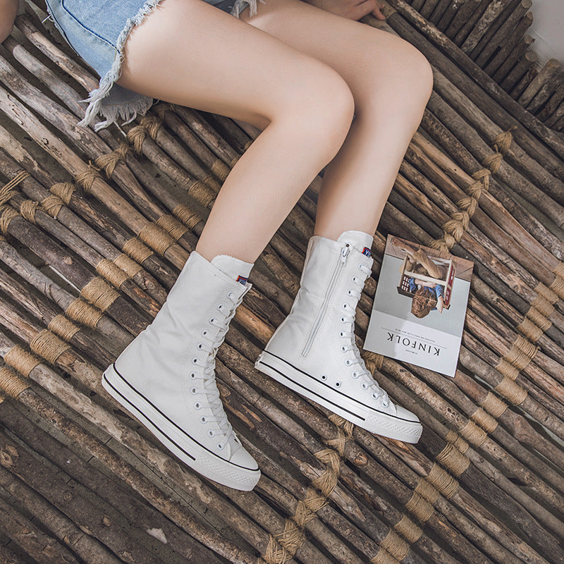 Canvas Shoes with Front Lace-Up and Side Zipper, Women's Sneakers eprolo