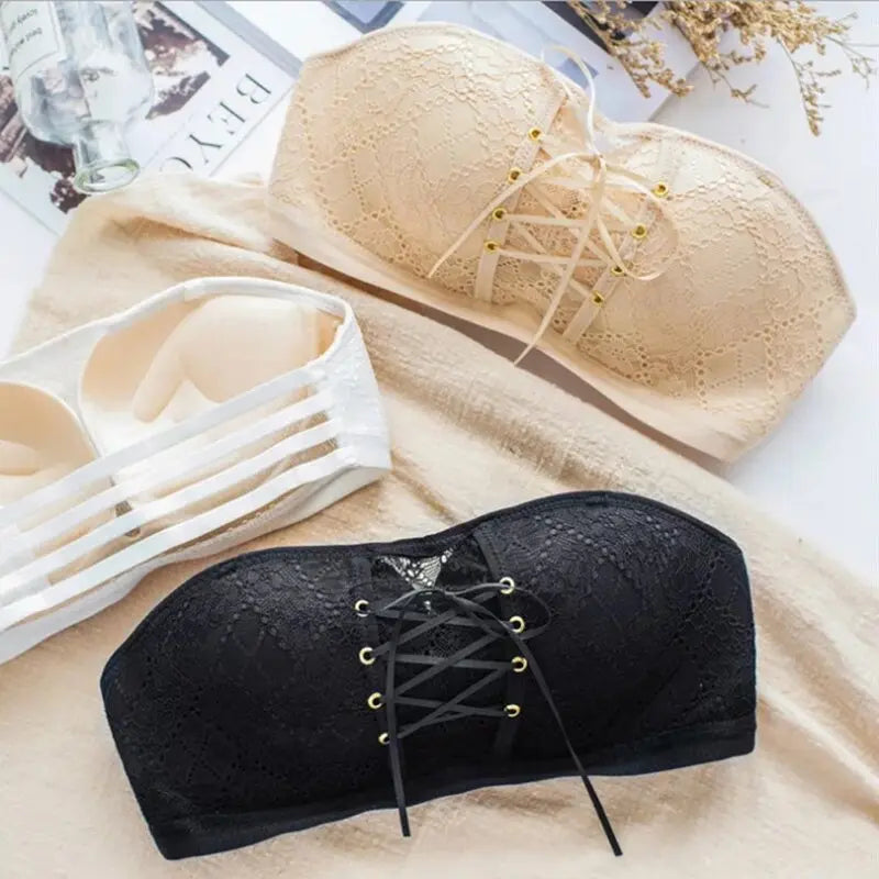 Sexy Women Underwear Lingerie Strapless Bra for Wedding Dress Push Up Lace Invisible Bra Backless Brassiere eprolo