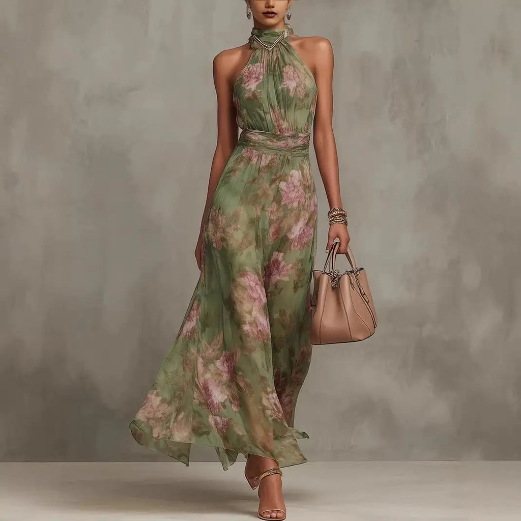 Wrinkled hip bag mesh printed irregular slit letter suspender dress eprolo