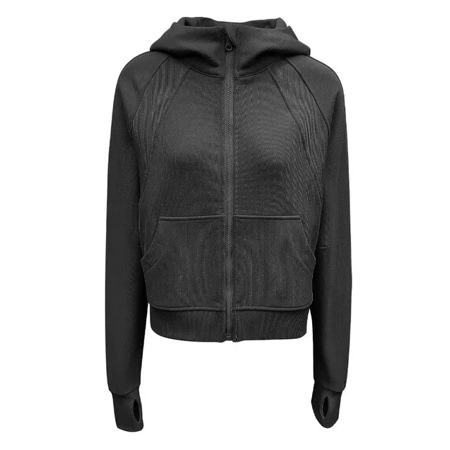 Autumn Hooded Sports Coat Women High Collar Zipper Training Running Fitness Jacket eprolo