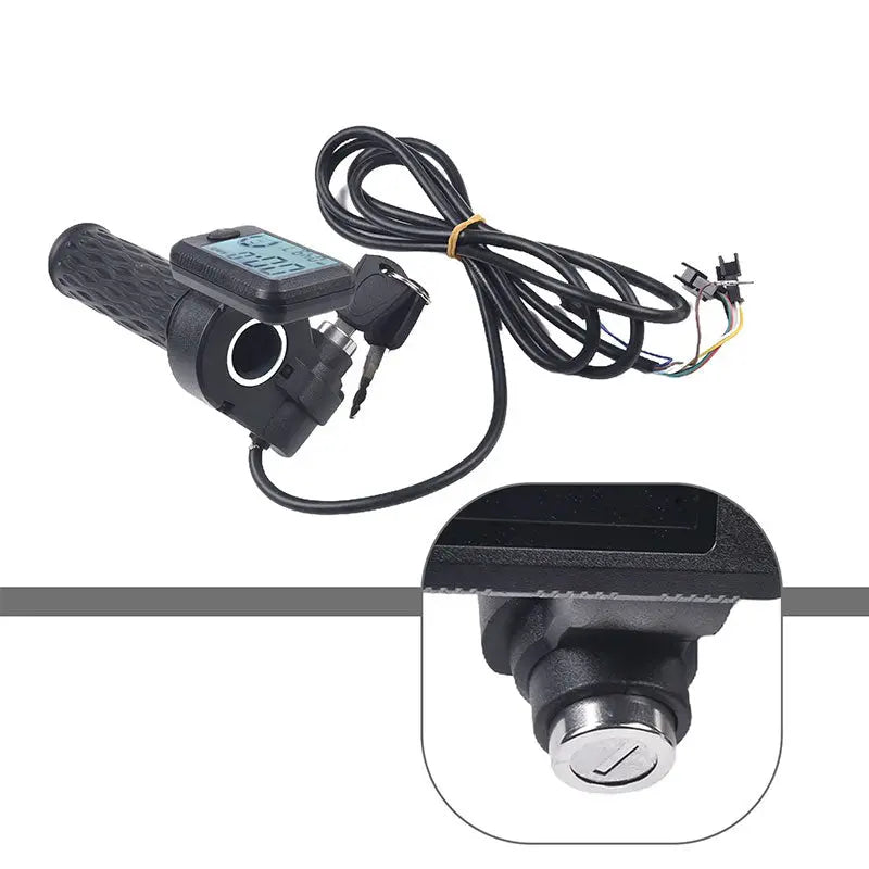 Electric Bike Throttle with LCD Speedometer & Voltmeter, 170cm Cable, Compatible 36/48/60/72V, Includes a Pair eprolo