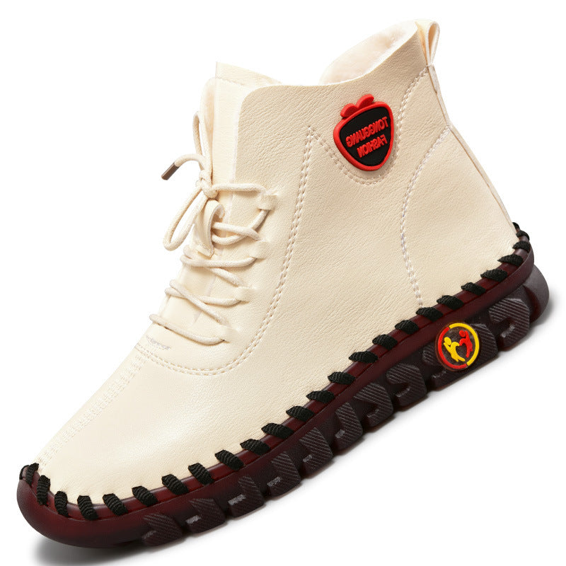 Hand-sewn Women's High-top Cotton Shoes Casual Winter Plush Warm Soft Sole Anti-slip Mother Shoes eprolo