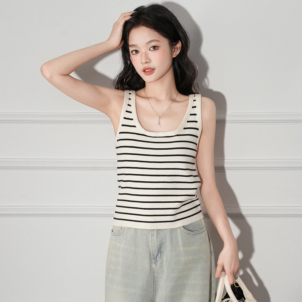 Color-block Knit Camisole Top for Women, Short Sleeveless Slim Fit Summer Inner Wear eprolo