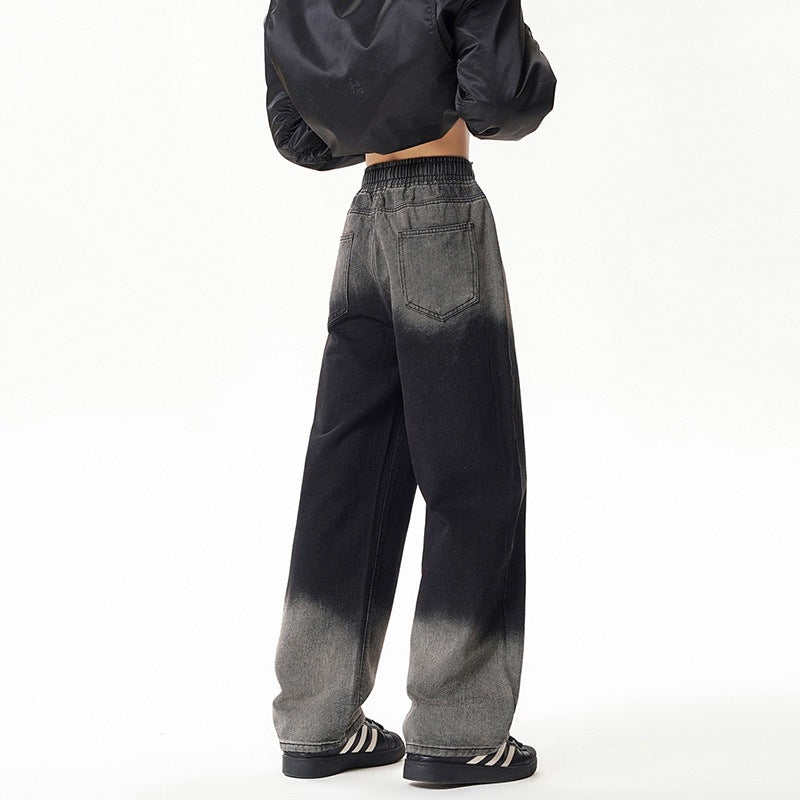 Gradient Drawstring Wide-Leg Jeans for Men eprolo