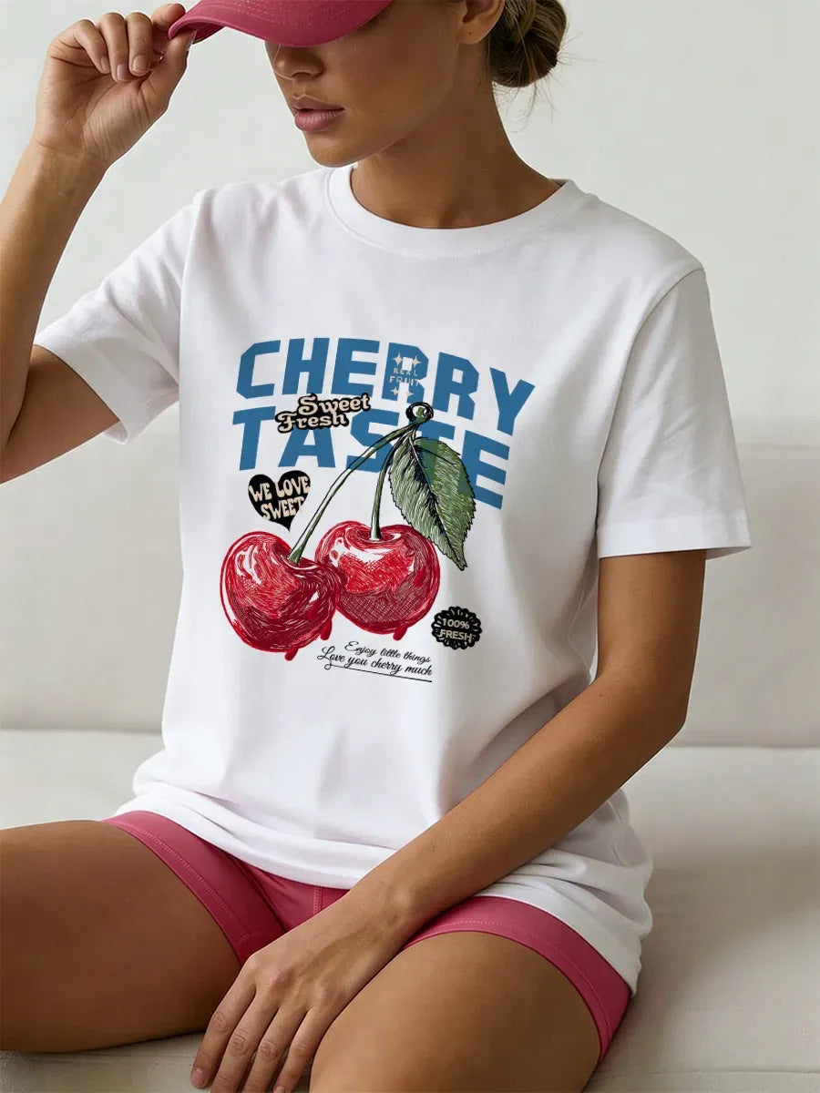 Cherry letter printed pure cotton T-shirt eprolo