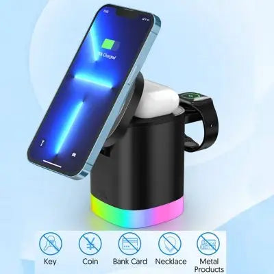 3 In 1 Magnetic Wireless Fast Charger For Smart Phone RGB Ambient Light Charging Station For Airpods IWatch eprolo