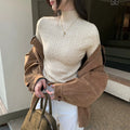 Chic Gray Cable Knit Crewneck Sweater Top for Women,  Slim Fit Short Length Underwear Shirt eprolo
