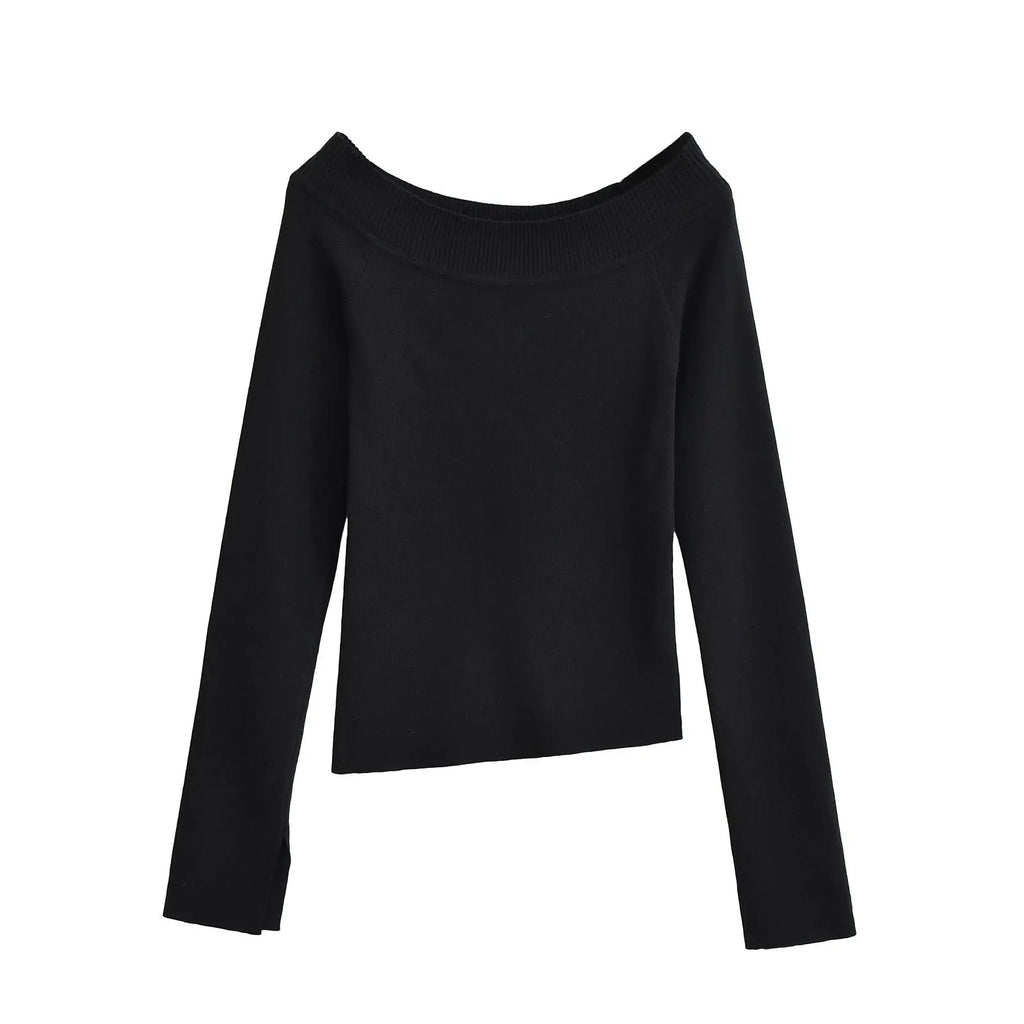 One line off shoulder slanted shoulder elastic slim fit top eprolo