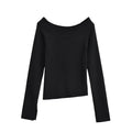 One line off shoulder slanted shoulder elastic slim fit top eprolo
