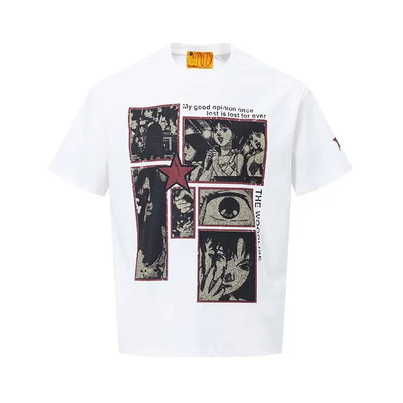 Rock singer letter printed short sleeved shirt eprolo