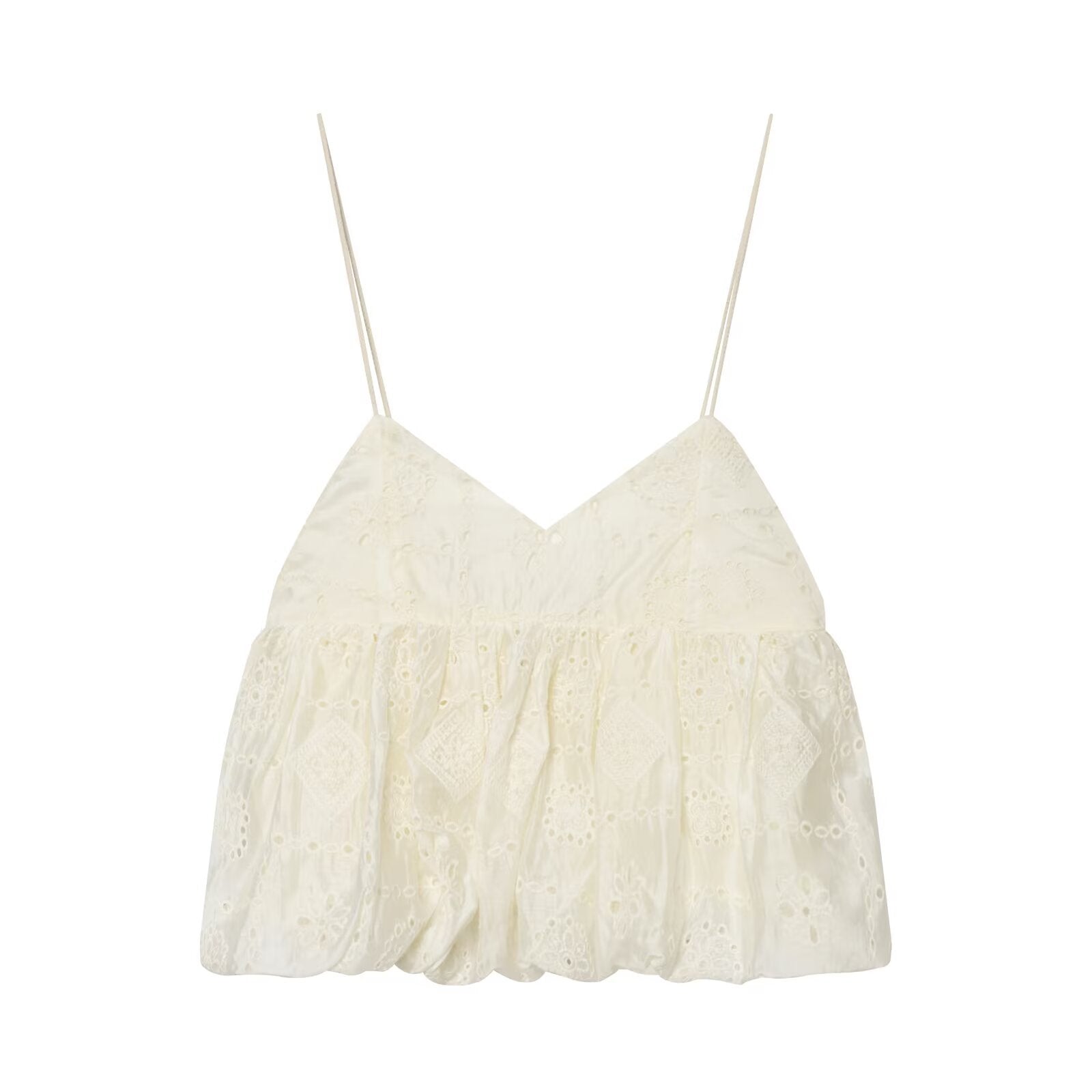 Spicy Girl Hollow Embroidered Bubble Short Top eprolo