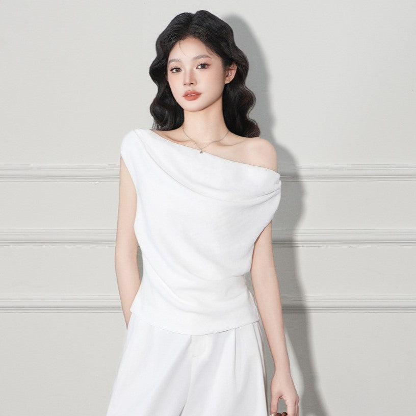Pure Desire One-Shoulder Sleeveless T-Shirt for Women, Slim-Fitting and Flattering Top eprolo