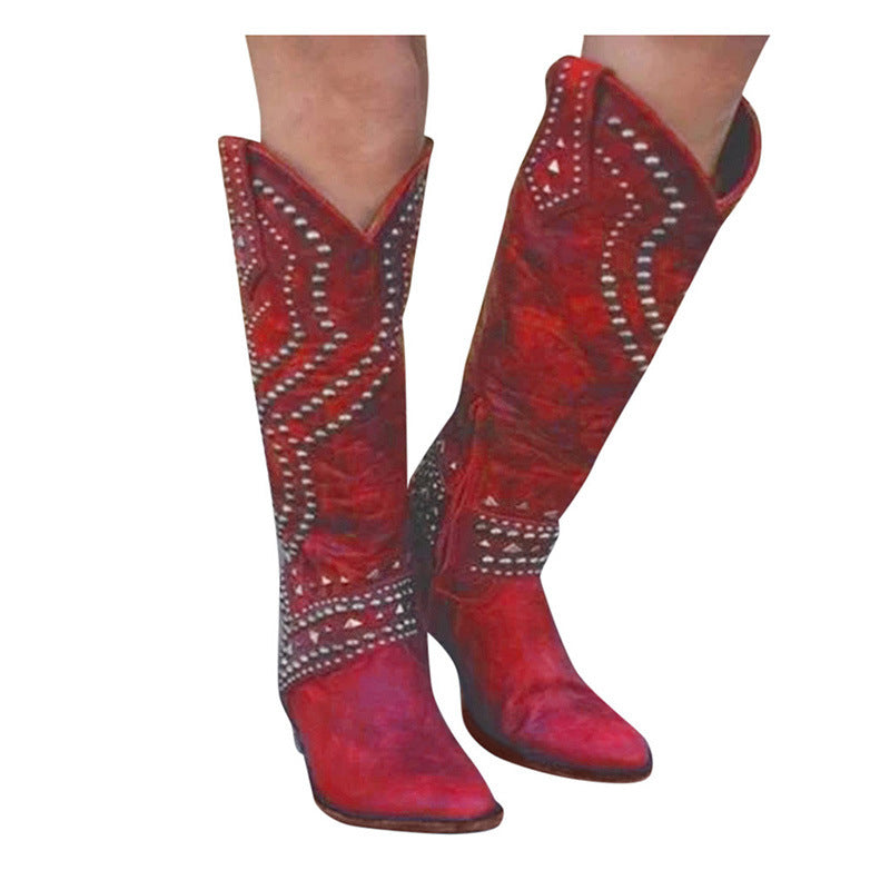 Riveted long boots thick heel middle heel riveted high heeled women's boots eprolo