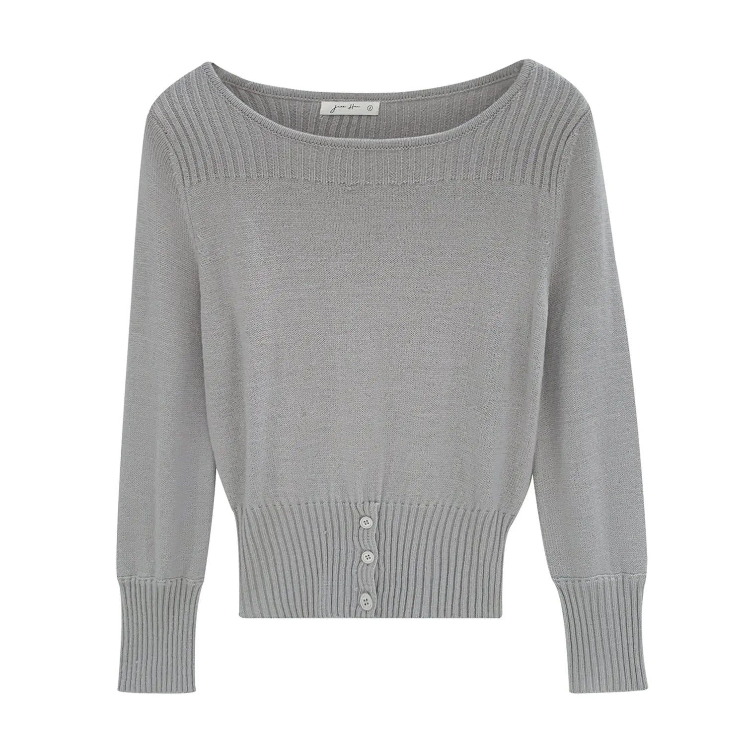 Chic  Fitted Buttoned Slim-Fit Knit Top for Women, Short Length, Long Sleeve eprolo