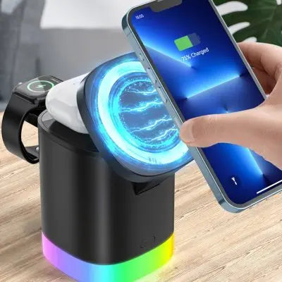 3 In 1 Magnetic Wireless Fast Charger For Smart Phone RGB Ambient Light Charging Station For Airpods IWatch eprolo