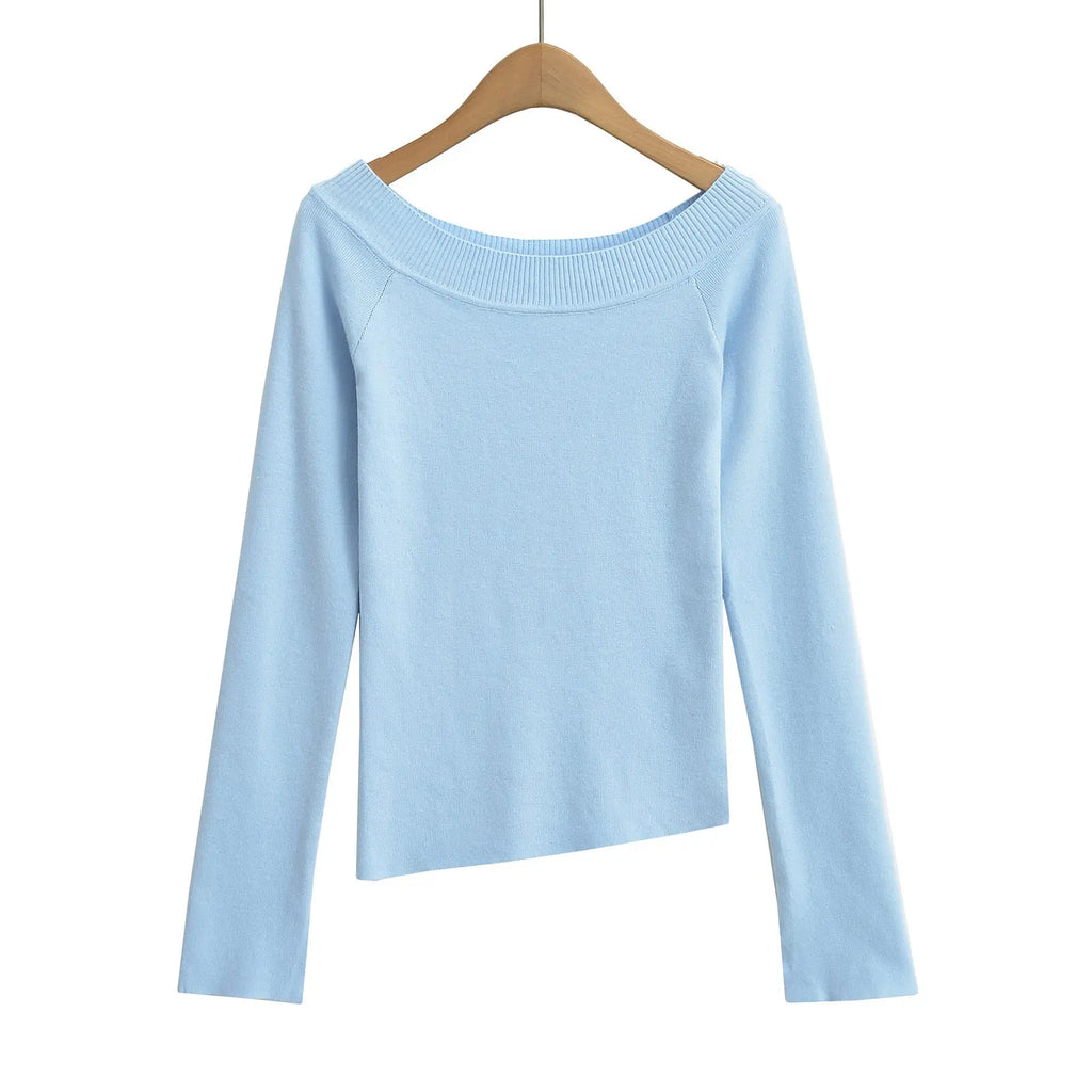 One neck slanted shoulder, off shoulder elastic slim fit top eprolo