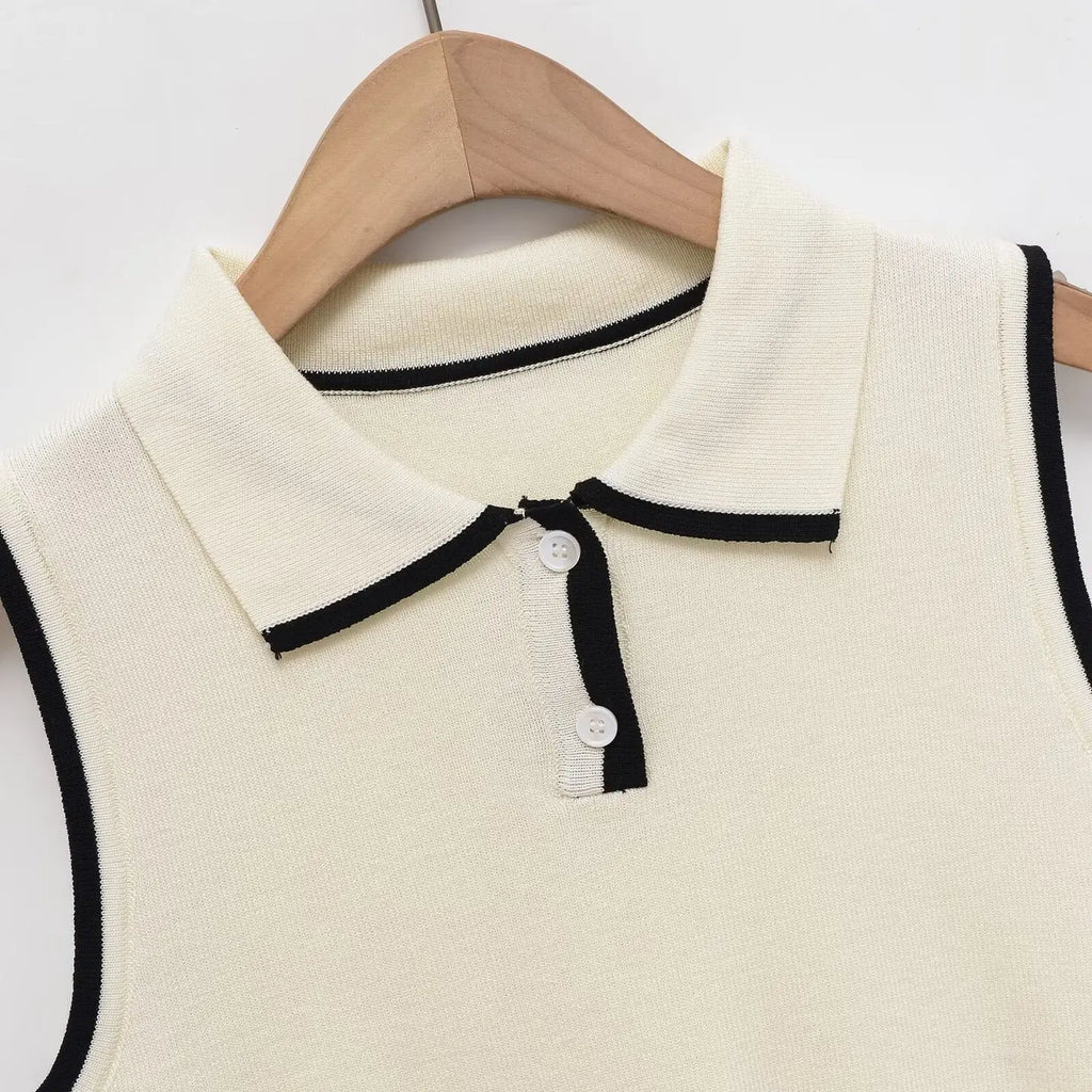 Chic Knit Sweater Crop Top with Turn-Down eprolo