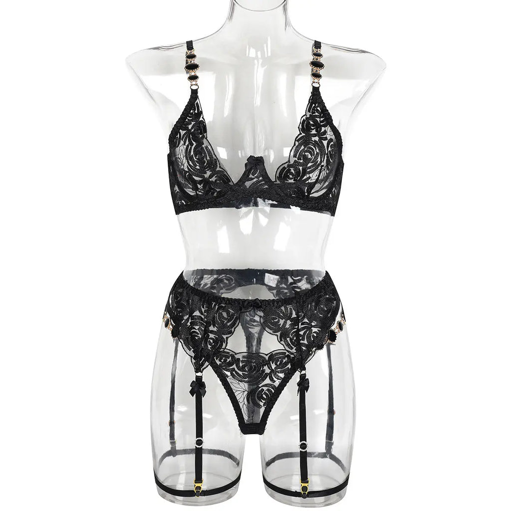 Vintage Gem Embroidery Bra Sexy Push-Up Underwear Women eprolo