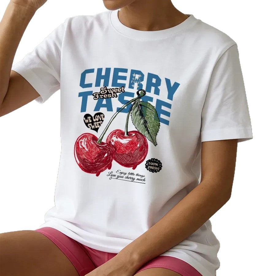 Cherry letter printed pure cotton T-shirt eprolo