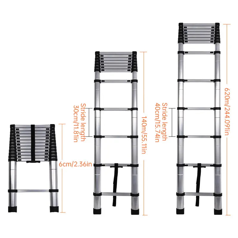 Heavy-Duty Stainless Steel Telescoping Ladder, 2.6-6.3M (8.5-20.7ft) 330lb Load, Anti-Slip Lock, for Home/RV/Attic, Room Decor eprolo