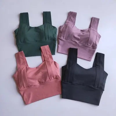 Yoga Bra Women Shockproof Sports Bra  Running Workout Gym Top Gathering Widened Shoulder Belt Bra Short Vest Tops eprolo