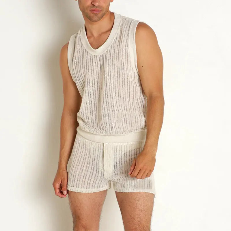 Casual Men's Solid Color Tank Top and Shorts Set, Summer Fashion Outfit, Simple and Versatile Design eprolo