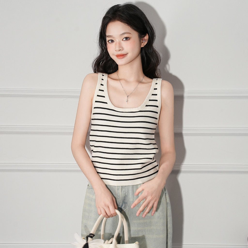 Color-block Knit Camisole Top for Women, Short Sleeveless Slim Fit Summer Inner Wear eprolo