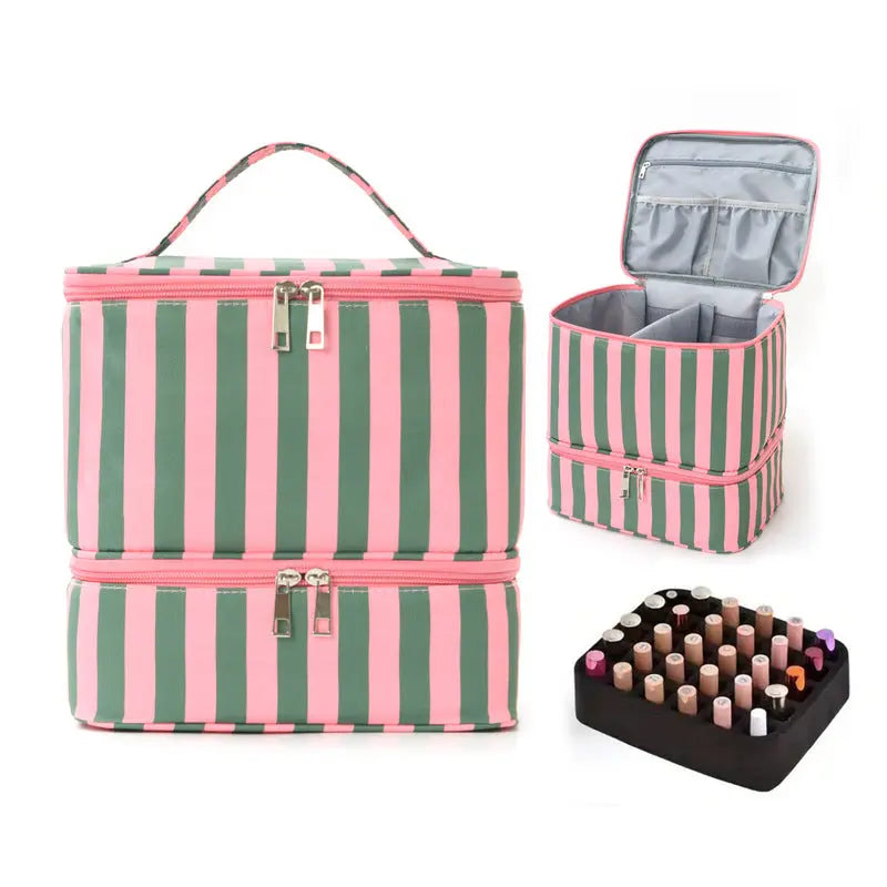 Double Layer Nail Polish & Essential Oils Storage Bag, Portable 30-Compartment Nail Care Kit, Manicure Tools Organizer Case eprolo