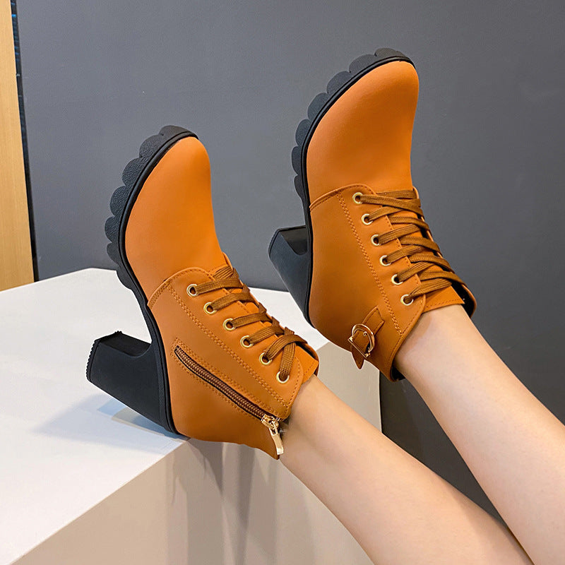 High heels belt buckles thick heels round toe Martin boots for women eprolo