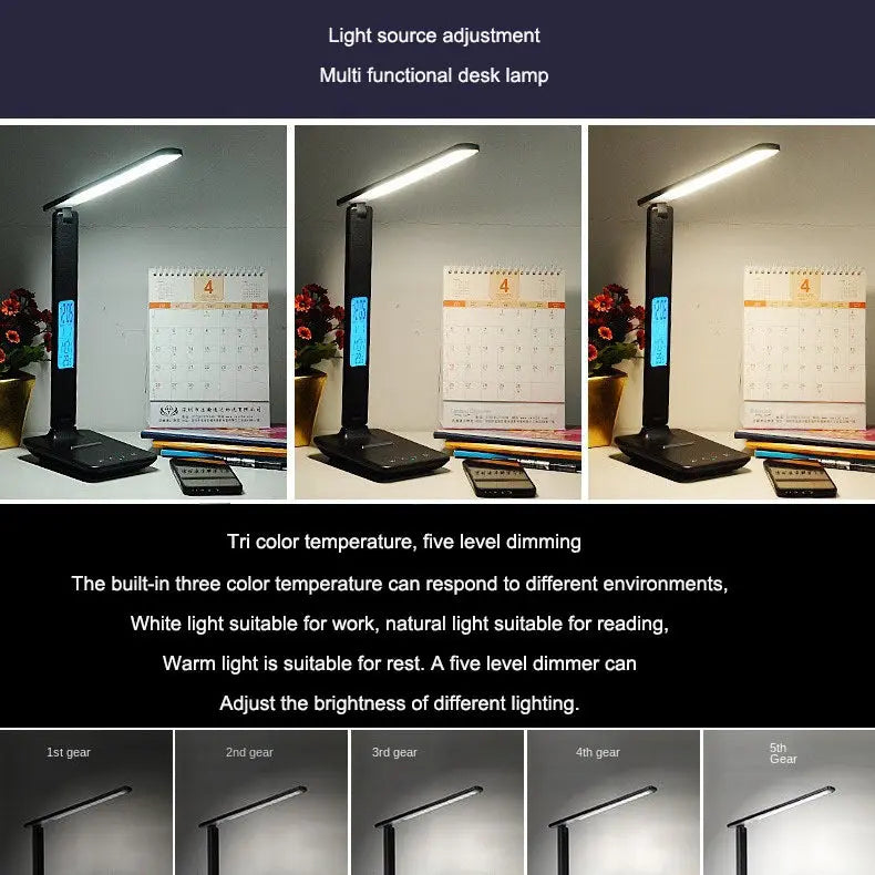 Folding alarm clock, time display, learning, reading, business, office, adjustable light, eye protection desk lamp eprolo
