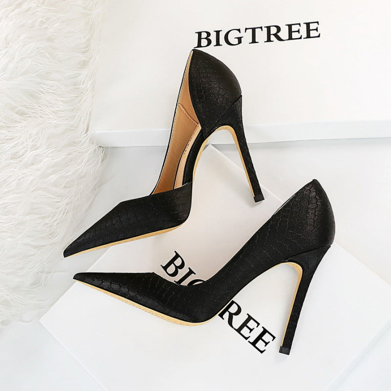 Thin heeled super high heels with shallow side hollow snake pattern silk high heels for women eprolo