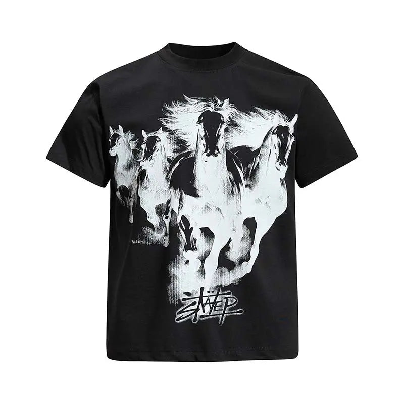 War horse galloping printed round neck short sleeved shirt eprolo