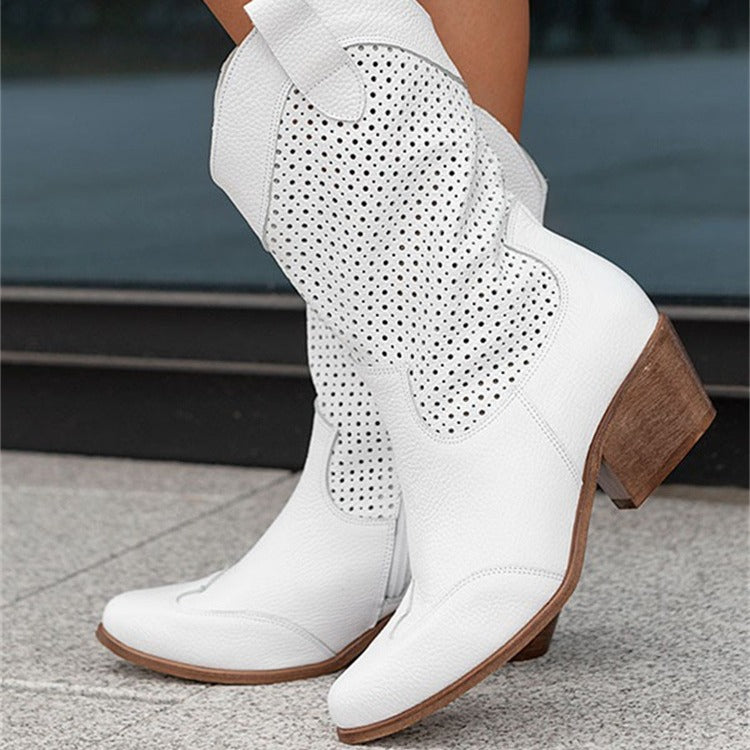 Mid heeled burnt suede low cut women's boots eprolo