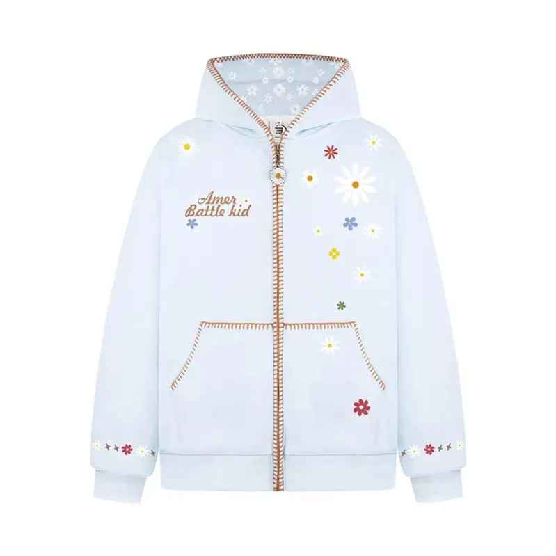 Floral Embroidery Hooded Sweatshirt Unisex Loose Casual Outerwear eprolo